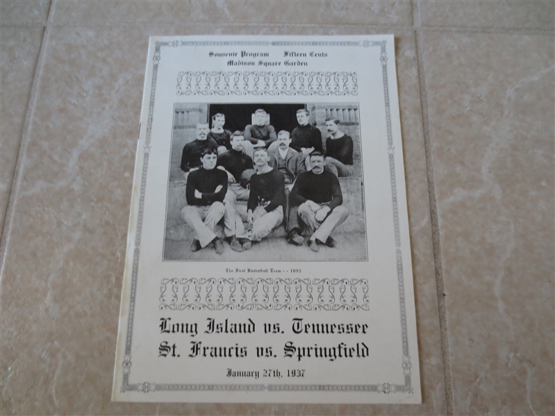 1937 LIU vs. Tennessee basketball program + St. Francis vs. Springfield First Team cover 1892