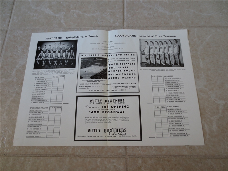 1937 LIU vs. Tennessee basketball program + St. Francis vs. Springfield First Team cover 1892