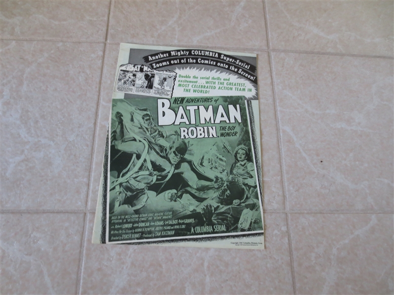 1949 New Adventures of Batman and Robin the Boy Wonder Comic Advertisement