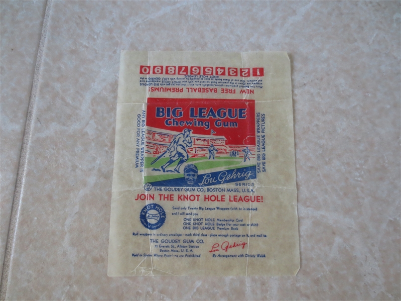 1934 Goudey baseball card wax wrapper Lou Gehrig Series 
