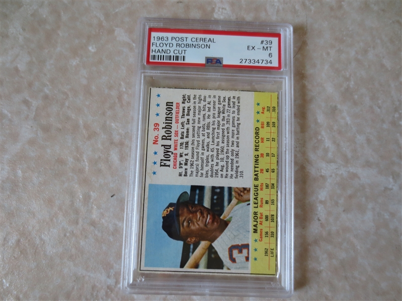 1963 Post Cereal Floyd Robinson baseball card #39 hand cut PSA 6 ex-mt  RARE!