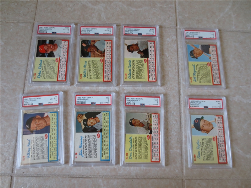 (7) 1962 Post Cereal baseball cards All Hall of Famers and all PSA Graded!