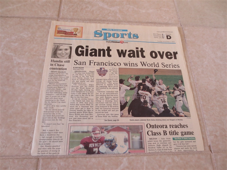 2010 New York Daily Freeman Newspaper San Francisco Giants Win the World Series!