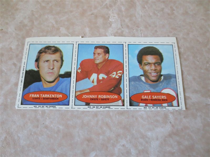 1971 Bazooka Football card panel Fran Tarkenton, Johnny Robinson, Gale Sayers