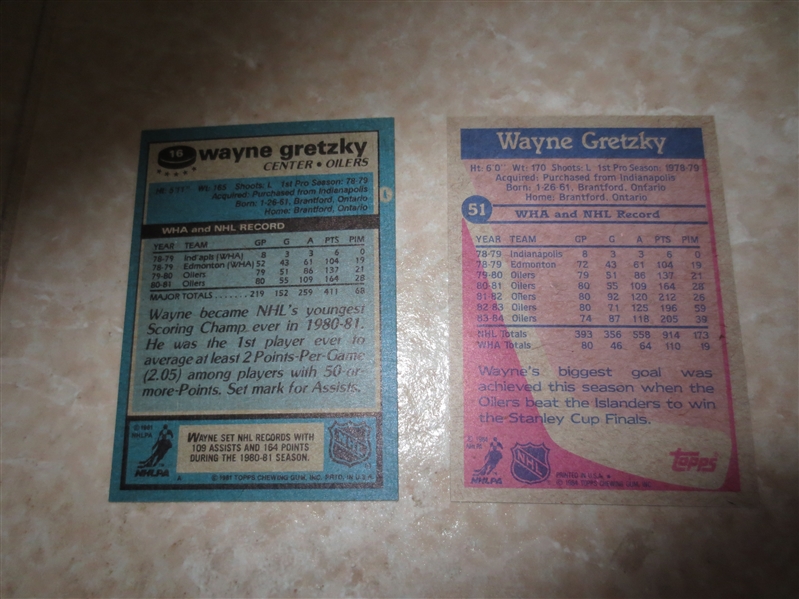 1981-82 Topps Gretzky + 1984-85 Wayne Gretzky hockey cards 
