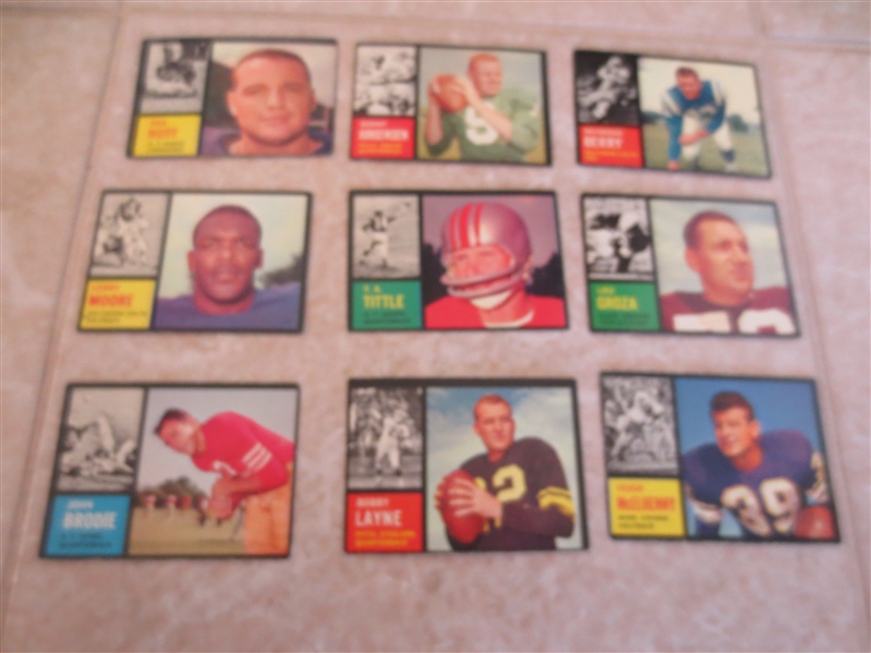 (130) 1962 Topps Football cards with stars including Tittle, Huff, Barry, Groza, Moore, Teams