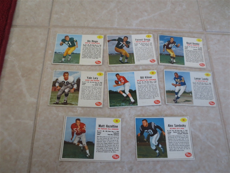 (30) 1962 Post Cereal football cards including Ringo, Gregg, Dowler, Kilmer, Lundy, Lary +