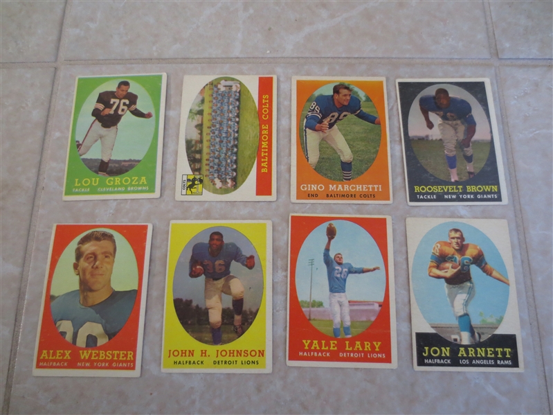 (50+) 1958 Topps football cards with Jon Arnett rookie and team cards