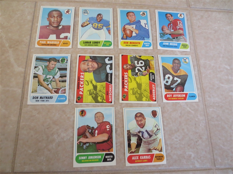 (125) 1968 Topps Football cards with HOFers: Warfield, Brodie, Meredith, Lundy, +