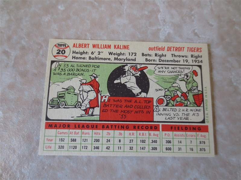 1956 Topps Al Kaline baseball card #20  Great shape!