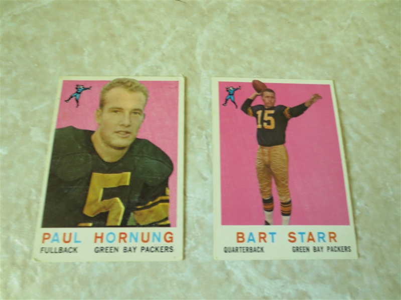 1959 Topps football cards #23 Bart Starr and Paul Hornung #82