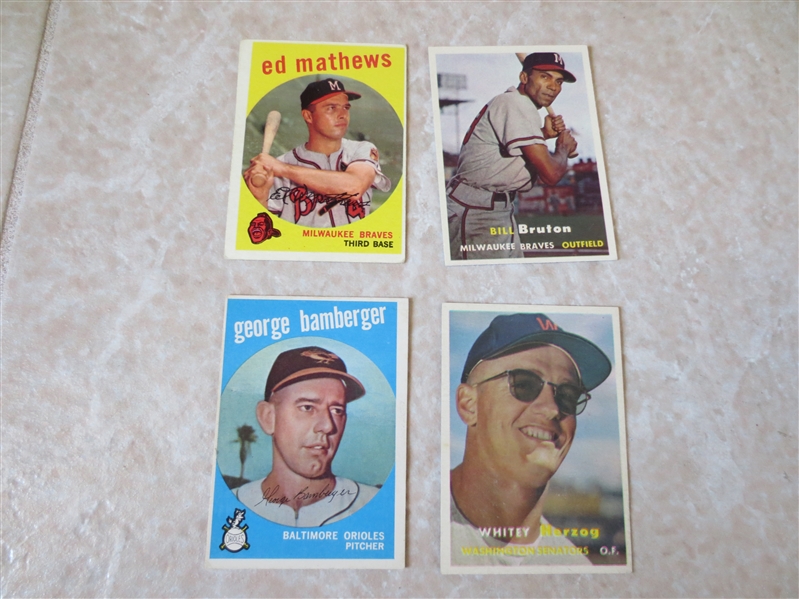 (4) 1950's Topps Baseball cards including Ed Mathews and Whitey Herzog ROOKIE