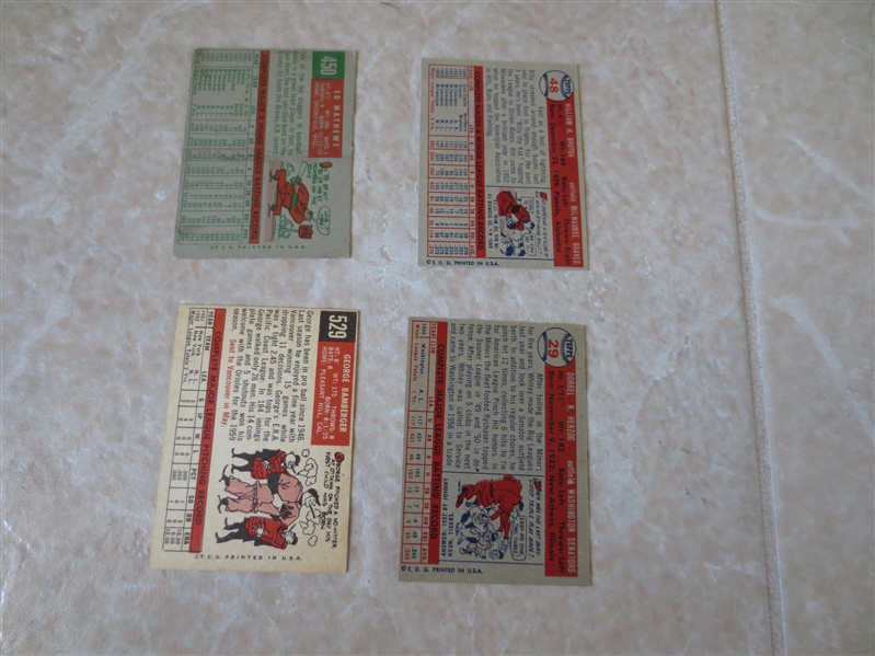 (4) 1950's Topps Baseball cards including Ed Mathews and Whitey Herzog ROOKIE