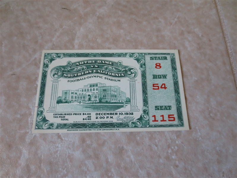 1932 Notre Dame at USC football ticket stub