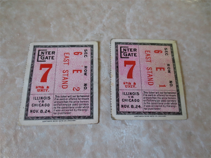 (2) 1924 Illinois at Chicago football ticket stubs with Red Grange