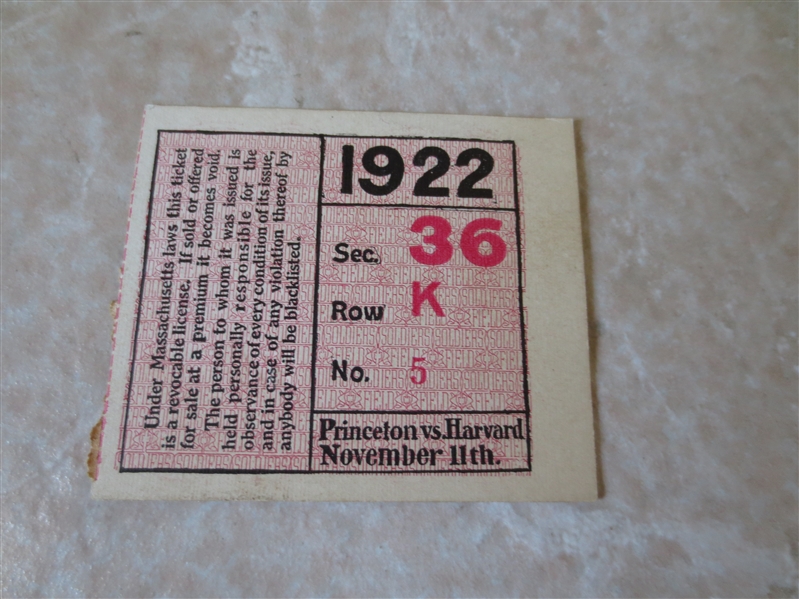 1922 Princeton at Harvard football ticket stub