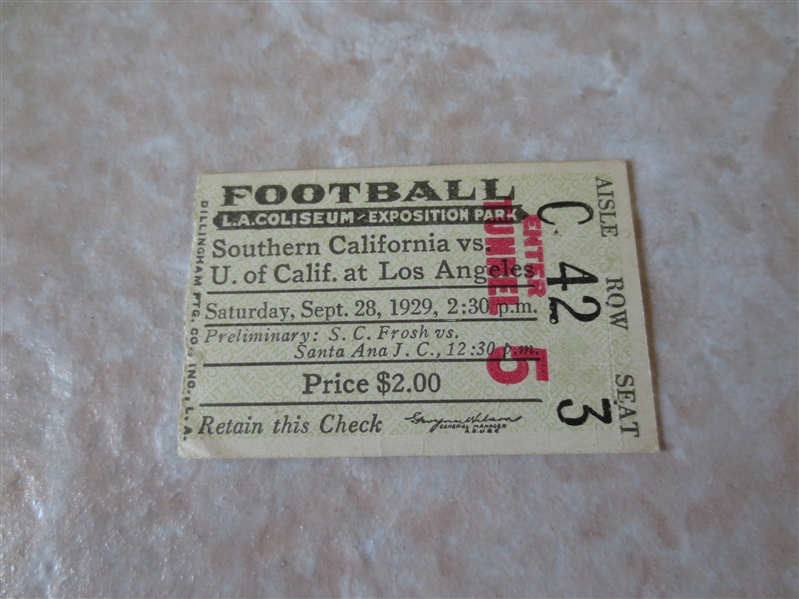 (2) 1929 FIRST USC vs. UCLA football game EVER ticket stubs  WOW!