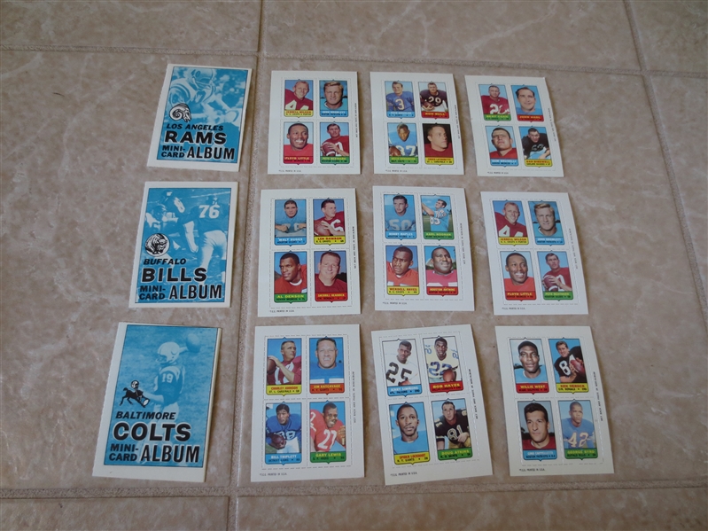 (9) 1969 Topps Four in Ones football cards: Dawson, Bob Hayes, Little, Hadl + 3 booklets