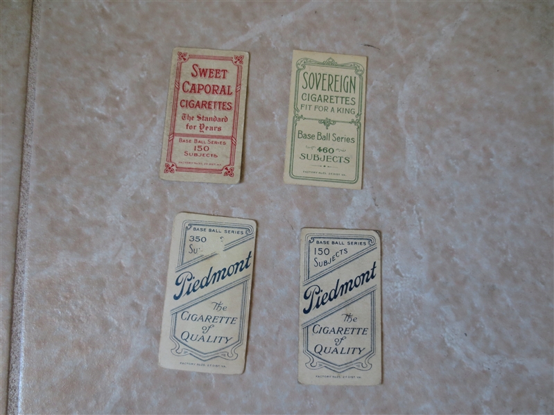 (4) 1909-11 T206 baseball cards:  Stovall (Sovereign back), Sheckard, Pelty, McAleese 
