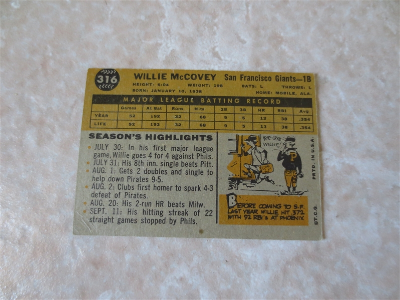 1960 Topps Willie McCovey rookie baseball card #316