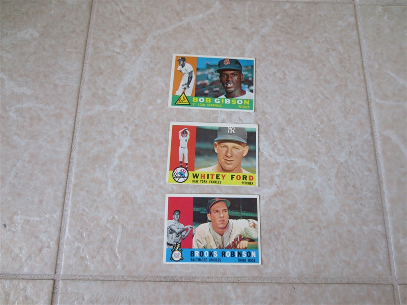 1960 Topps Bob Gibson, Whitey Ford, and Brooks Robinson
