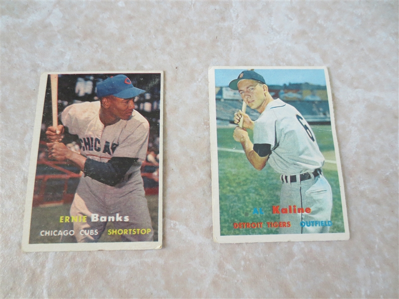 1957 Topps Ernie Banks #55 and Al Kaline #125 baseball cards