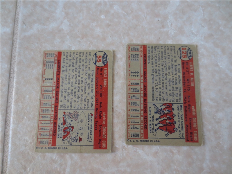 1957 Topps Ernie Banks #55 and Al Kaline #125 baseball cards