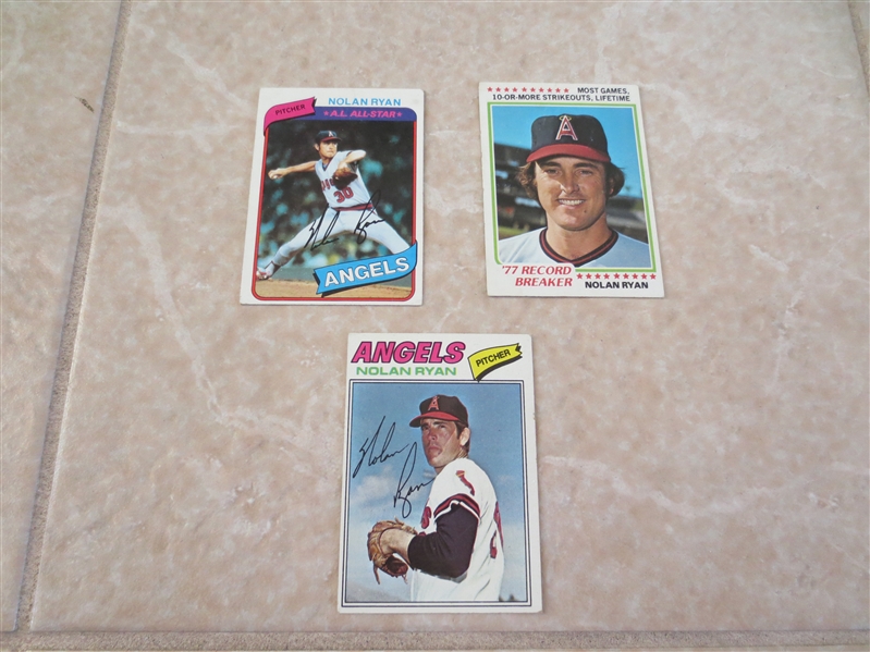 1977, 1978, and 1980 Topps Nolan Ryan baseball cards