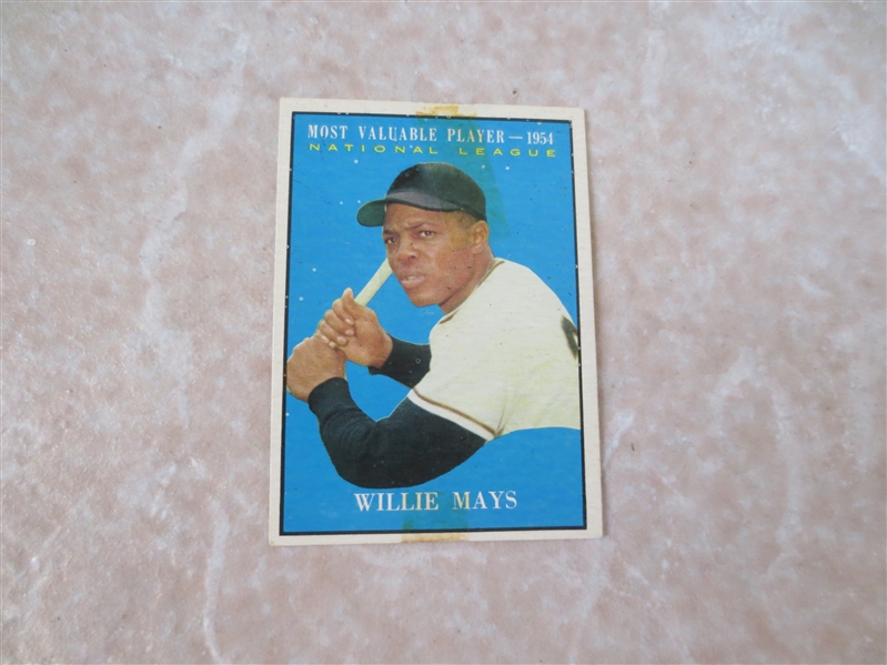 (4) Vintage HOFer Topps baseball cards: Mantle, Mays, Banks, Aaron/Mathews