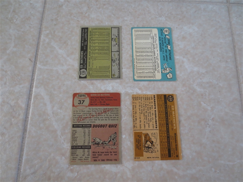 (4) Ed Mathews vintage Topps baseball cards: 1953, 60, 61, and 65