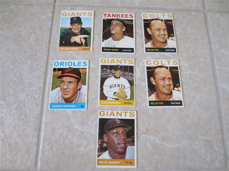 (7) 1964 Topps Hall of Famers and Stars:  McCovey, Robinson, (2) Fox, Maris, Marichal, Perry
