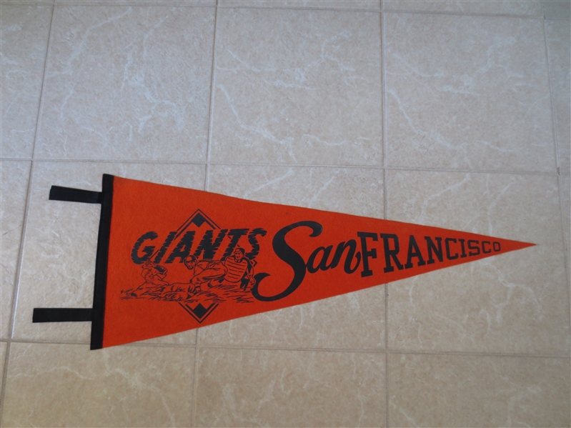 1960's San Francisco Giants soft baseball felt pennant 33 slides safe at home