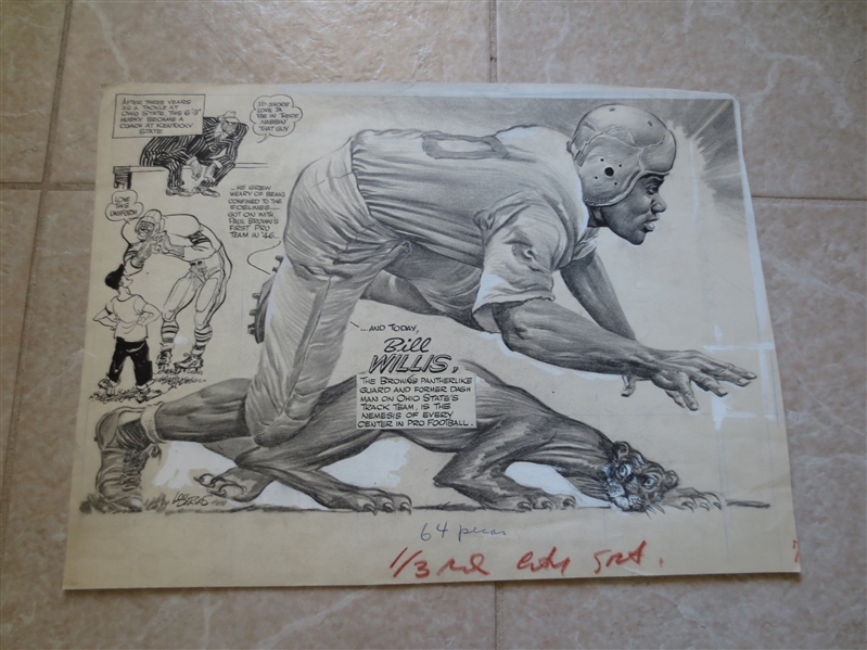 1950's Original Art from The Sporting News Bob Willis Hall of Famer Cleveland Browns  13 x 18