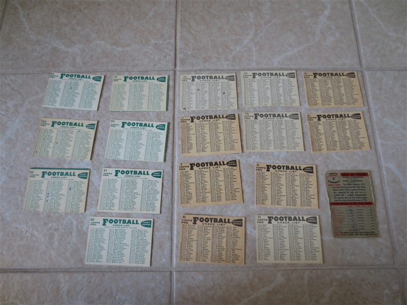 (18) 1956, 59, 60 Topps football team cards/checklists