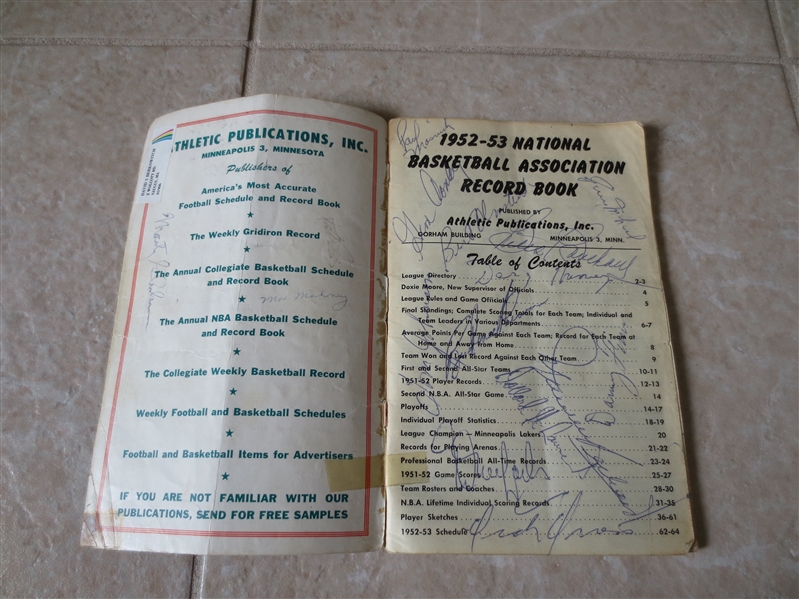 Autographed 1952-53 NBA Record Book with EVERY PLAYER AUTOGRAPH!  WOW!