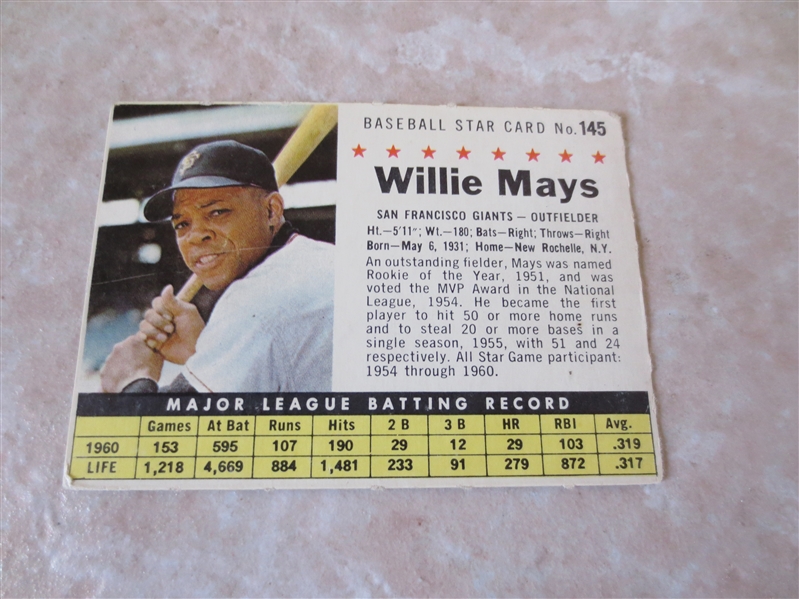 1961 Post Cereal Willie Mays baseball card #145
