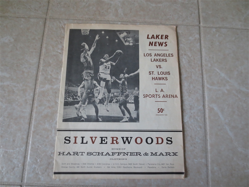 1963-64 St. Louis Hawks at Los Angeles Lakers basketball program Petit, Wilkens, West, Baylor