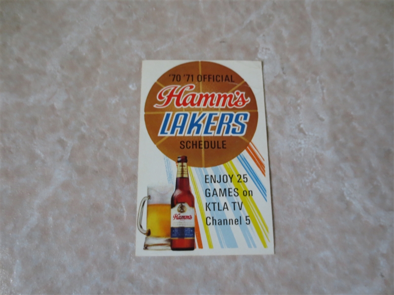 1970-71 Los Angeles Lakers pocket schedule Hamm's Beer  Tough to find!