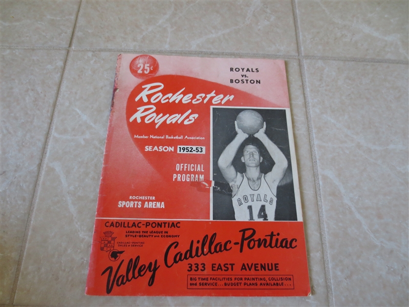 1952-53 Boston Celtics at Rochester Royals basketball program Cousy Sharman Holzman Davies
