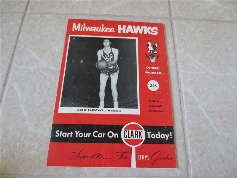 1953-54 Baltimore Bullets at Milwaukee Hawks scored basketball program 