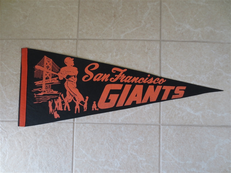 Circa 1960 San Francisco Giants soft felt baseball pennant Mays McCovey Marichal 30 black/orange
