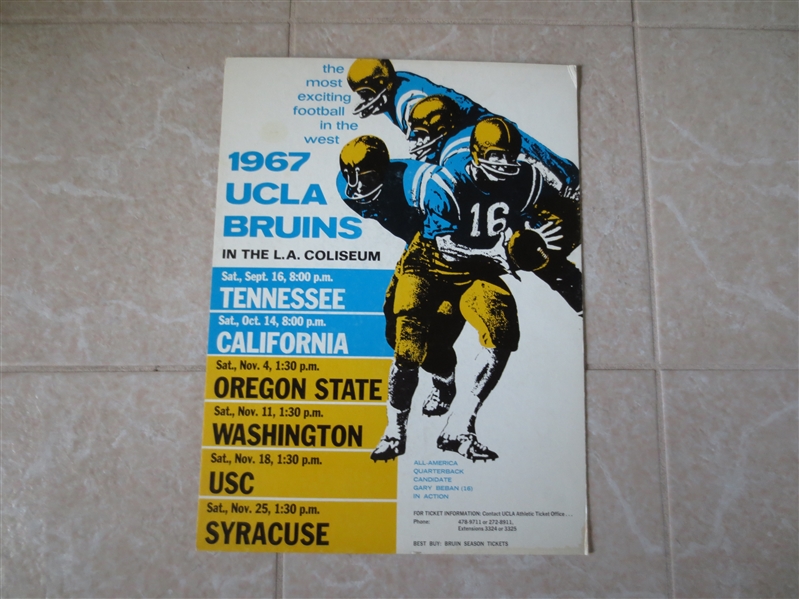 1967 UCLA Football Large Cardboard schedule Gary Beban pictured  16 x 12
