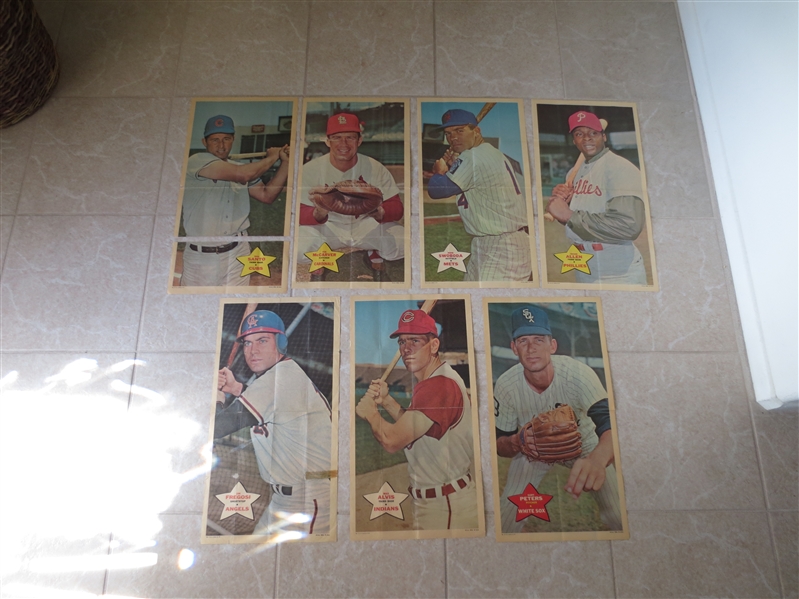 (7) 1968 Topps Baseball Posters Santo, Fregosi, Peters, Alvis, McCarver, Swoboda, Allen