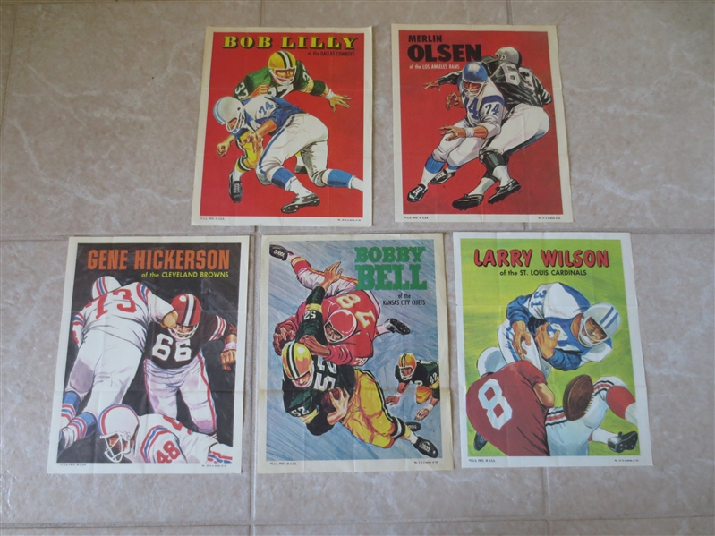 (5) 1970 Topps Football posters  Olsen, Lilly, Bell, Hickerson, Wilson