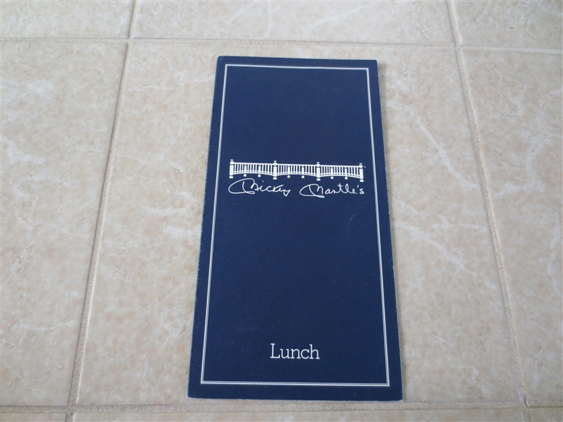 1980's Mickey Mantle's Restaurant Lunch Menu New York City 