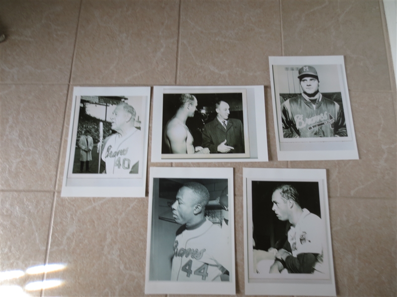(5) Nicely done Milwaukee Braves COPIES of photos Aaron, Mathews, Spahn 