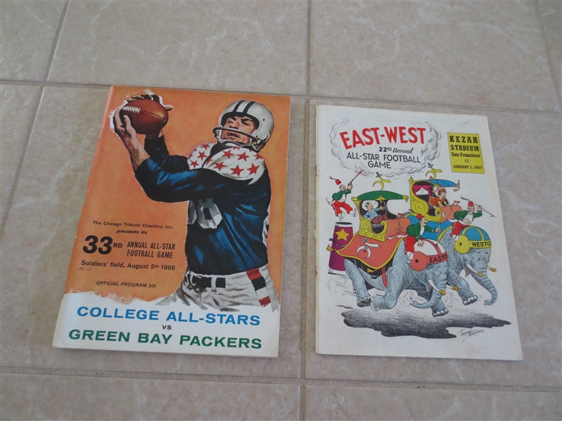 1947 East-West All Star football program + 1966 Green Bay Packers vs. College All Stars program