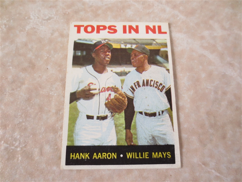 1964 Topps Hank Aaron/Willie Mays Tops in NL baseball card #423