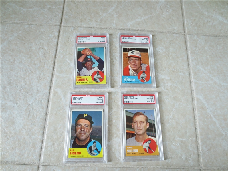 (4) 1963 Topps baseball cards PSA 6, PSA 6.5, and PSA 7
