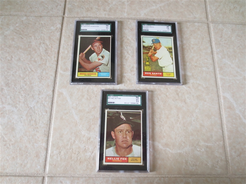 (3) 1961 Topps Baseball HOFers and SGC graded:  Brooks Robinson, Nellie Fox, Ron Santo rookie